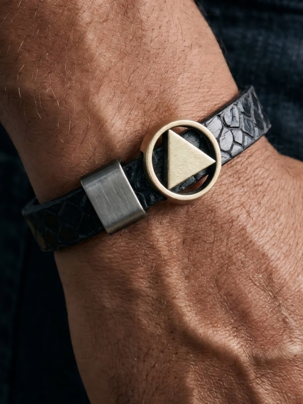 Wornstar Custom Leather Sobriety Bracelet AA Symbol Python Clasp Punk Rock